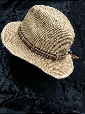 JADEN RAEL 100% RAFFIA Woven Sun Hat with Leather Trim - Natural